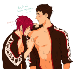 kauulii:  i think the headcanon that whenever sousuke’s shoulder acts up rin kisses it to ‘make it better’ is ridiculously cute  so just shut up and let it happen, sousuke 