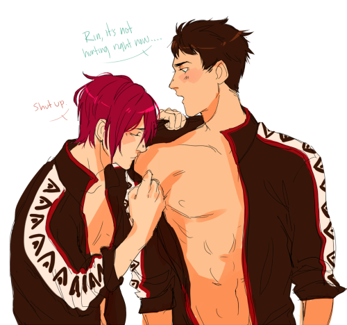 kauulii:  i think the headcanon that whenever sousuke’s shoulder acts up rin kisses it to ‘make it better’ is ridiculously cute  so just shut up and let it happen, sousuke 