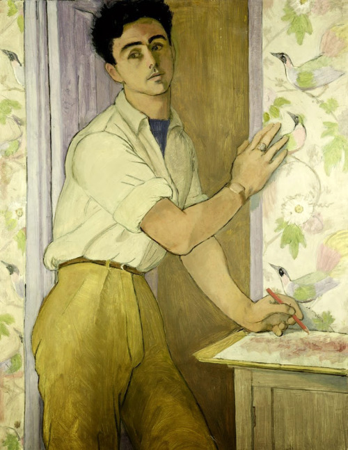 coraltigerpizza:Peter Samuelson (English, 1912-1996), Self Portrait in the Bird Room, 1952