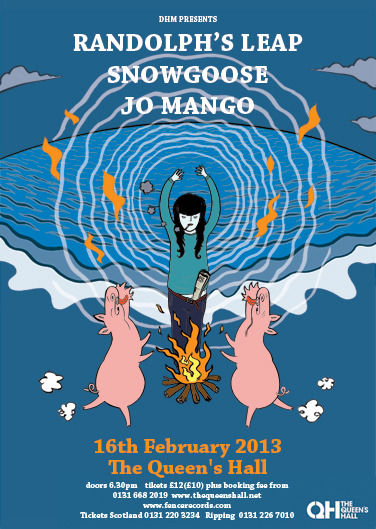 We’re playing Edinburgh’s beautiful Queen’s Hall on February 16th along with Randolph’s Leap and Jo Mango.
Here’s a poster for the show deigned by Peanut Snake (not his real name)….