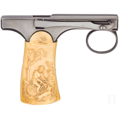 Brun Latridge repeating pistol with carved ivory grips, French, circa 1890.from Hermann Historica