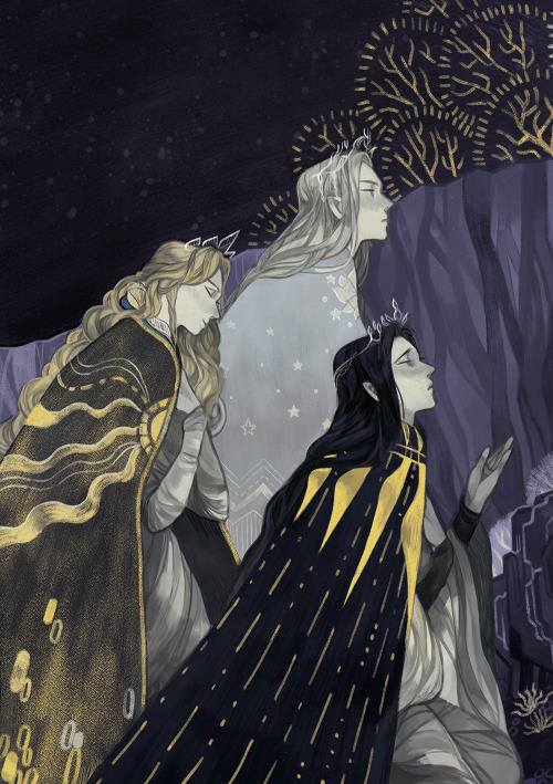 cochart: My piece for @aoaanthology Ingwe, Elwe and Finwe meeting the Valar. I’ve never w