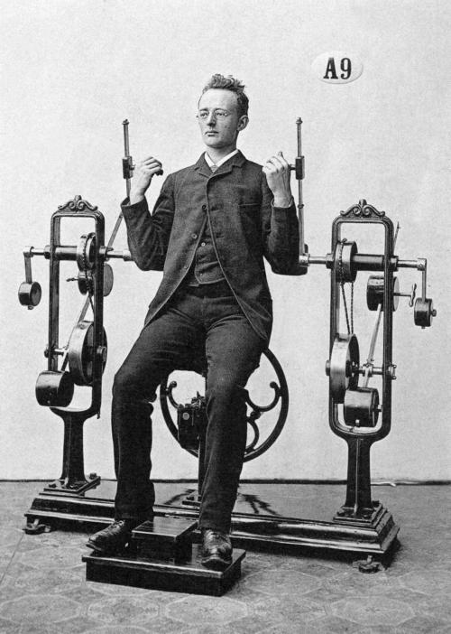 blondebrainpower:A bicep-training machine designed by Dr. Gustave Zander, 1892