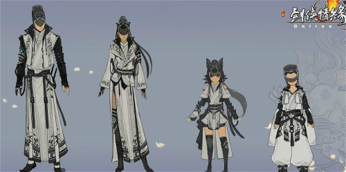 Concept design of warrior costumes of different martial art schools, inspired by traditional chinese