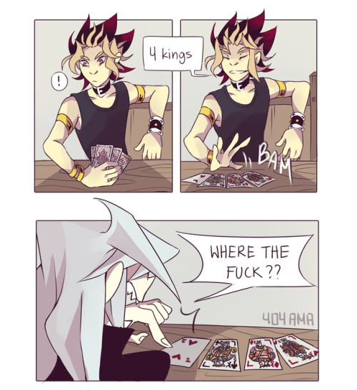 gingerninja8:  amarcia: You know what kings are good at? Bullshitting card games, apparently.    > Art blog | Comic tag    And then Bakura stabs him.