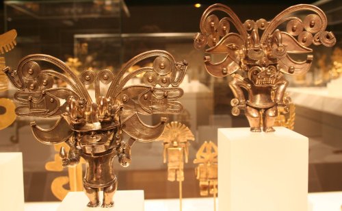 Masked metal figurines made by the Tairona people of Colombia, 10th- 16th c. A.D.