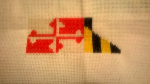 My Maryland flag cross stitch is coming along nicely considering it’s my first cross stitch. Only one mistake so far :) I think I’ll make one for each of the states I’ve lived in and hang em next to my giant ass Maryland flag 