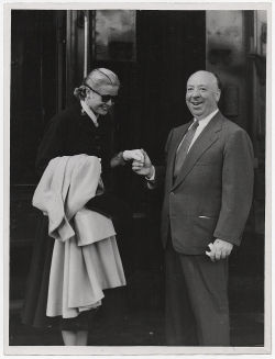 gracefilm:  Alfred Hitchcock welcomes Grace Kelly at the train station for the 1954 Cannes Film Festival. Photo by Edward Quinn. 