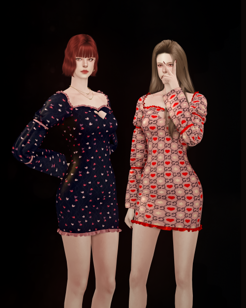 sudal-sims:[sudal] Heart dress 2▶ All lod▶ Specular Map▶ 30 Swatch♥ Thanks for all CC creator