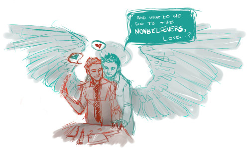 perpetuallycaffeinated:This concept and art is YEARS old, way back from…2011-2012 I think? But I’ll be damned if Godstiel/his Head Torturer Demon!Dean doesn’t STILL scratch that Dark AU itch for me 😩 reblog because oh damn a whole
