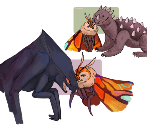 skogurumi:I like the idea of Mothra cuddling the others Kaijus for cheer them up or just for affecti