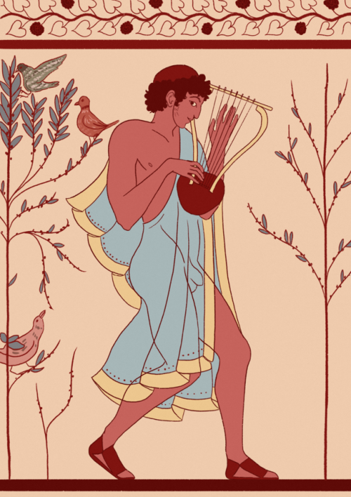 raffaelllllo:etruscan musicians from the tarquinia necropolis frescoes (left is from the tomb of the