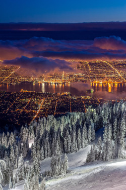 thefutureoftravel:  travelgurus:  Vancouver Winter Twilight , shot from Cleverland Park  by   Pierre Leclerc  Travel Gurus - Follow for more Nature Photographies!     Vancouver…