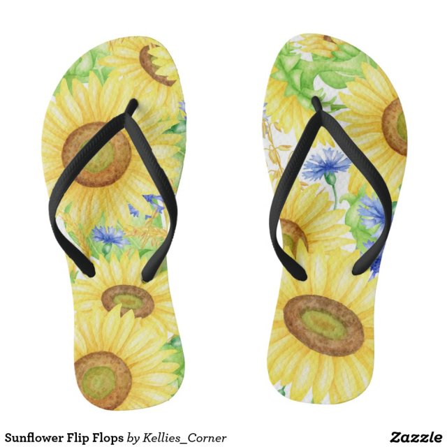 Sunflower Flip Flops - Creative, Thong-Style Hawaiian Beach Sandal DesignsBuy This Design Here: Sunflower Flip Flops

See All Creations by Fashion Designer: Kellies_Corner

When the beach, lake, swimming pool or backyard is calling, these awesome Hawaiian style flips flops are a fashionable answer!
Live, work and play with your feet enjoying maximum freedom and ventilation. Life really is a tropical beach in these sandals.

Product Information for Sunflower Flip Flops:
- Thong style, easy slip-on design
- Choose between 2 different footbeds and 4 different strap colors
- Similar to Havaianas®
- 100% rubber makes sandals both heavyweight and durable
- Cushioned footbed with textured rice pattern provides all day comfort
- Made in Brazil and printed in the USA #sandals#shoes#footwear#fashion#sand#style#beach#beachgirl#ootd#summer#flip flops#casual