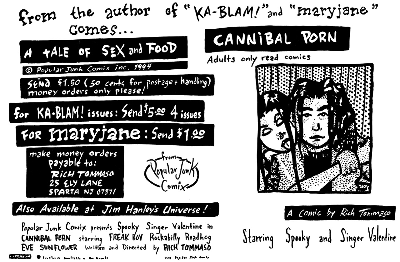Cannibal Comix - the adventures of mr. phil, Ad for Cannibal Porn by Rich Tommaso, 1994.