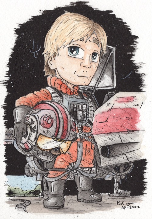 Ready for destiny.A little caricature of Luke Skywalker in his flight gear, before heading out to co