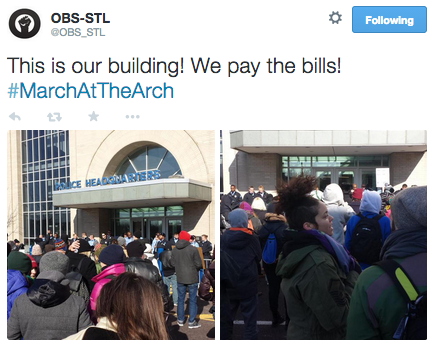socialjusticekoolaid:   HAPPENING NOW (12/31/14): Ferguson St Louis protesters are demonstrating out front and occupying inside of St Louis Metropolitan PD HQ. Arrests have been made and pepper spray has been used. We’re closing out 2014 strong and