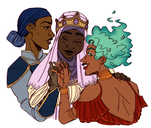 soledadcatalina:[id: a digital drawing of sir caroline, queen mira, and quanyii from the penumbra po