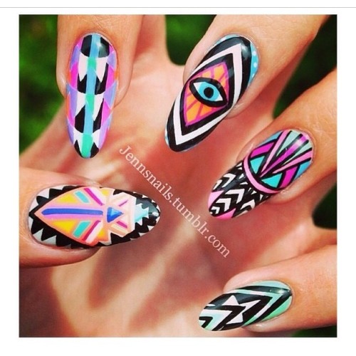 Who&rsquo;s feeling this? @fashion_beaux #SpiceItUp #Colors #Neons #Patterns #AbstractNails #Fun #Si