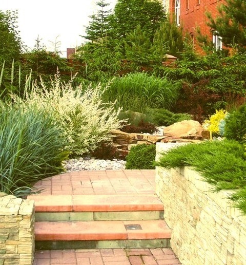 Contemporary LandscapePhoto Of A Mid-sized Contemporary Partial Sun And Rock Courtyard Concrete Paver