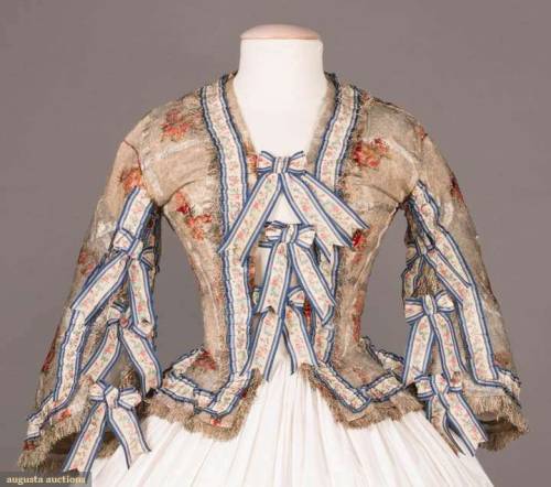 LADIES FLORAL BODICE, ENGLAND, c. 1855Young lady&rsquo;s multicolored floral bodice of barege w/