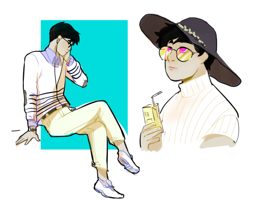 doodlesonice:  im still trying to figure out how to draw yuuri.. his hair is so tricky!! in the meantime here he is in some of my favorite muji/uniqlo Looks