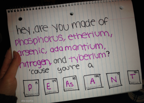 aka-sophia:lol thought i might make a chemistry joke like everyone else (; oh and ignore my handwrit