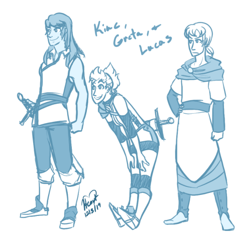 Character DrawcemberWEEK ONE (Dec 1-7)Sketch……a protagonist(s)Introducing Kine, Greta, and Lucas. Ki