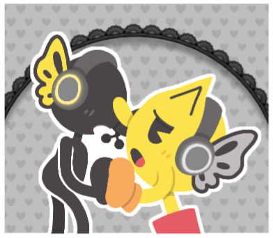 Pac-Man and Mr. Game and Watch redrawn in the pose shown in Minato's magnet album art