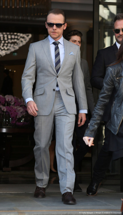 bizarre-sugar:#HQ - Simon Pegg seen leaving the Corinthia Hotel to head to the Star Trek premiere on