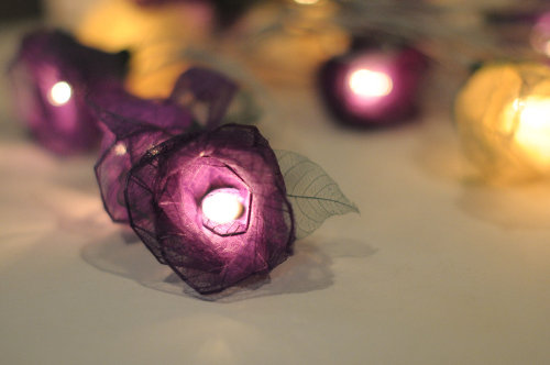 wickedclothes:Rose-Shaped LightsTwenty rose-shaped lights are hung across this light string. Each ro