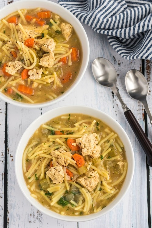 tinykitchenvegan:Vegan Instant Pot Chicken Noodle Soup