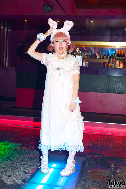Haruka (Japanese comedian, Kera Magazine model) with bunny ears at the Candy Pop Party in Tokyo.