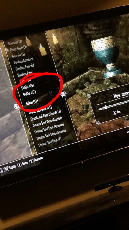 hiddenskyrim:  writing-is-a-bitch:  so this is how I spend my wednesday nights…  I’m not even remotely close to finished. Any goblet I find is going into the hoard   Gobletborn!