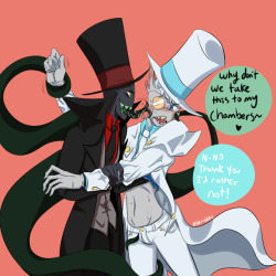 skribblie: Was going to be a mindless drawing as product of period pain but turned out to be some hatcest BlackHat giving White Hat/Fraid Hat the good ol lick lack. :pBonus (cowardice au not heroic au) 