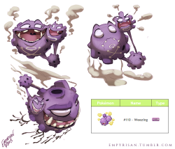 empyrisan:  Having another go at the Poke’mon Design Challenge, and I got Weezing this time! I wasn’t too fond of them at first, but I guess they have grown on me after drawing them in different personalities! Jolly Weezing, Evil Weezing, and …