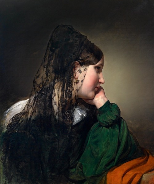 Ethan Torchio + Girl in profile with a black mantilla, Friedrich von Amerling