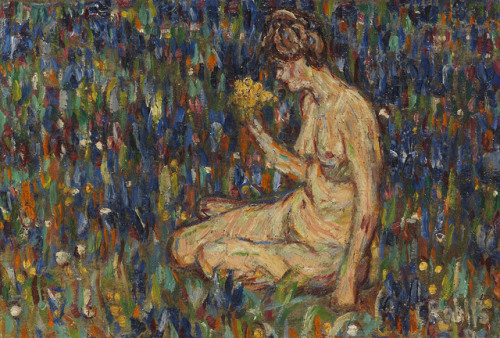 Female nude with yellow bouquet (girl on the meadow)  -   Christian Rohlfs German, 18