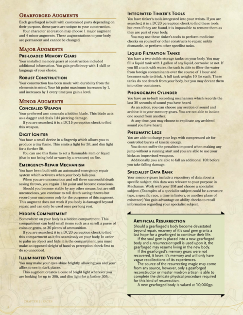 dnd-5e-homebrew:Gearforged Race by LukeMortora01