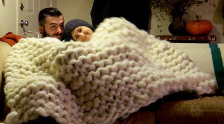 archiemcphee:  This awesomely over-sized knitting project is the work of Otterknot,