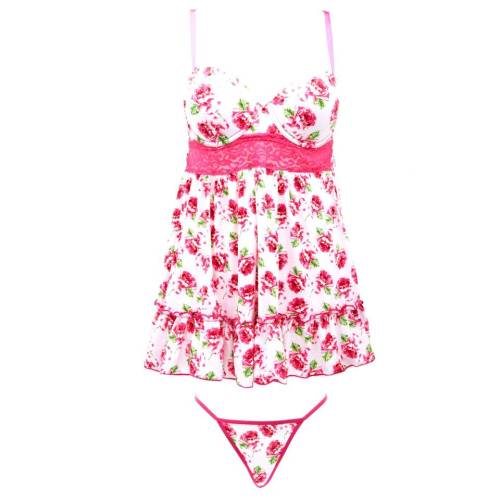 sissymelissa03:lingeriesexytime:Floral Print Chemise & Thong SetShop for more Underwear on Wante