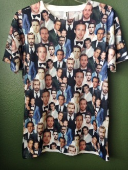 ribcaqe:  Your eyes do not deceive you… that is a tee shirt covered in amazing sexy pictures of my man crush, Ryan Gosling. You can find this amazing quality shirt from CLASHIST! They’re customer service and shipping time is incredible. my blog can