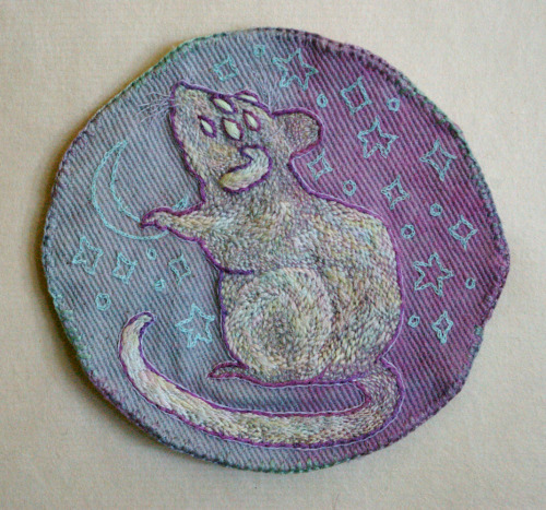 another embroidered interstellar rat for this dimension this one is delivering messages to distant t