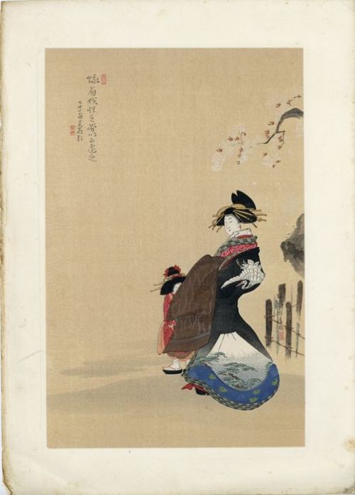 Oiran and Kamuro; woodblock by Teisai Hokuba (1777-1844)
