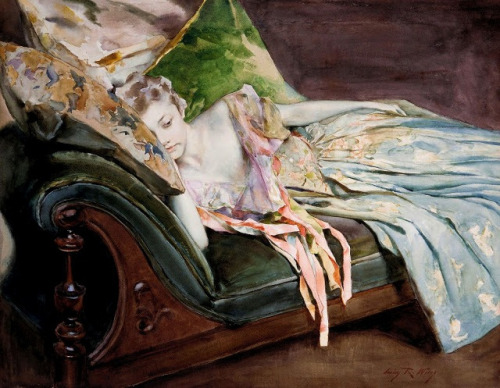 soyouthinkyoucansee:  The Green Cushion  Irving Ramsey Wiles (1861-1948) -