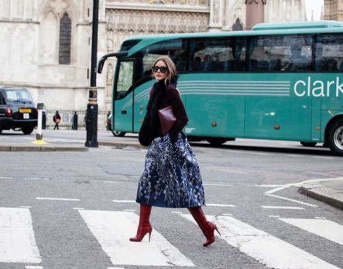 fashion-boots: Olivia Palermo in London, in Christian Louboutin boots Matthew Williamson skirt Westw