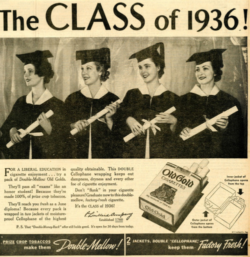 “For a liberal education in cigarette enjoyment… try a pack of Double Mellow Old Golds!”{WHF.