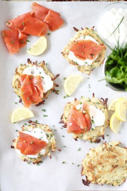 hoardingrecipes:    Baked Shredded Potato Pancakes with Greek Yogurt and Smoked Salmon