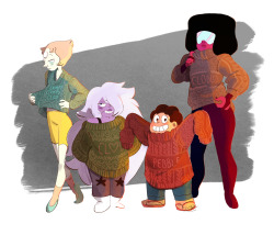 dikatsu:   Peridot enjoys knitting so she made sweaters for everybody! They’re super itchy.  OBLIGATORY BONUS! 