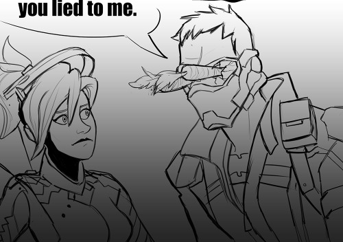 maverrix:  me, @midnightstrata and @scillasylum were watching old ASDF movies, saw the carrot one and thought it would be hilarious with mercy and soldier 76, so I drew this lmao 